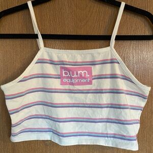 B.U.M. Equipment White and Pink Striped Tank Top